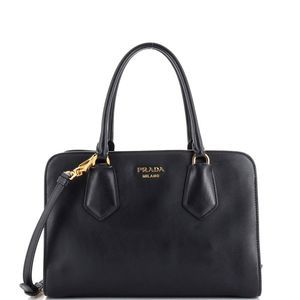 Prada Convertible Zip Around Satchel Soft Calf Medium Black